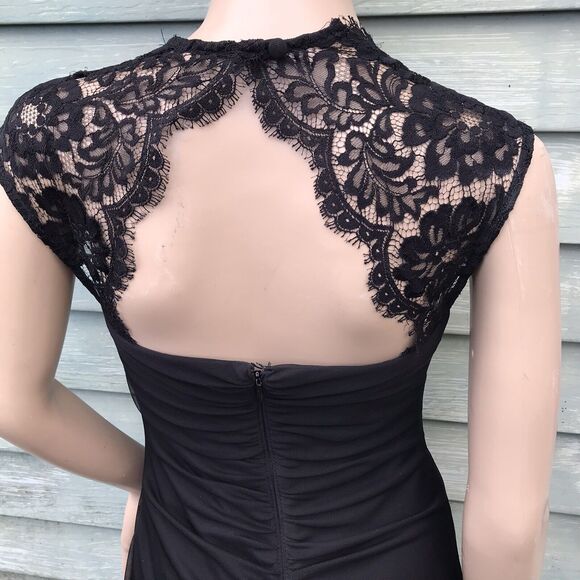 Vtg Y2k Cache Black Mesh & Lace Lbd Women 4 Keyhole Prom Dress Goth Coquette Egl - Picture 8 of 10